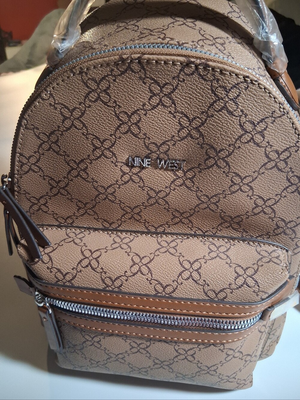 Nine West Taupe Patterned Mini Backpack